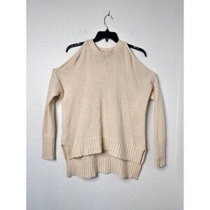 BCBGMaxAzria Womens Lambswool Sweater Ribbed Hem & Cold Shoulder Cream Size S